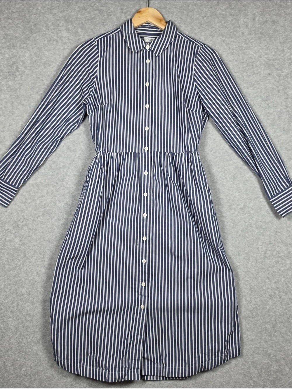 J. Crew Navy and White Vertical Stripe Shirt Dress